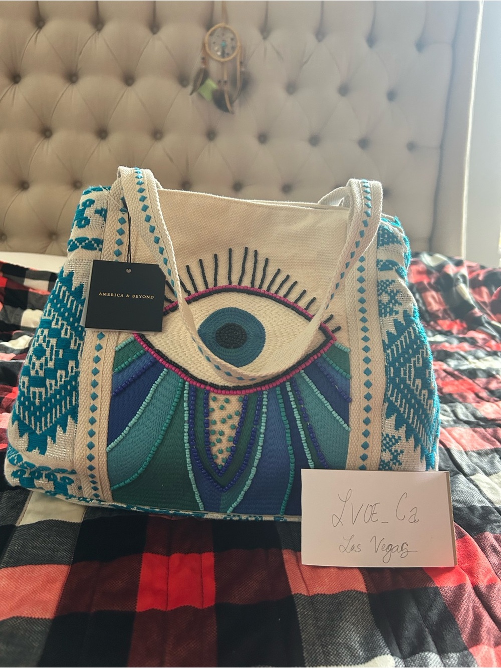 America and Beyond evil Eye embroidered Tote Bag